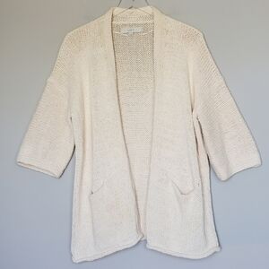 Ann Taylor Loft Chunky Knit Open Front Pocket Cardigan Sweater Cream Size Medium